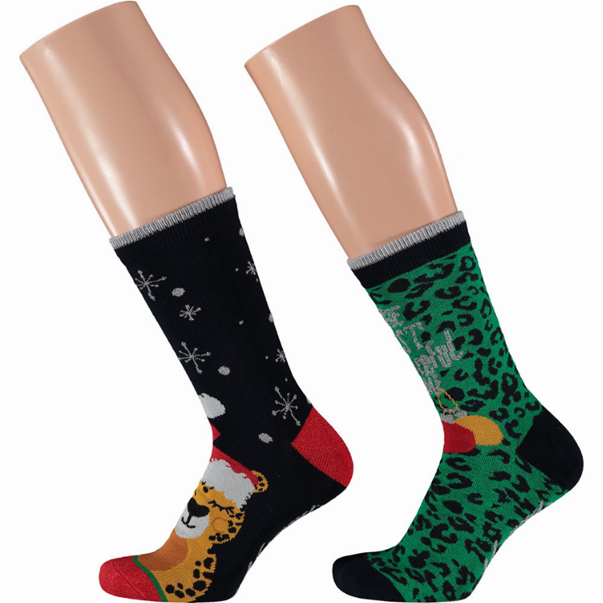 Apollo Apollo 2-Pack Fouten Dames Kerstsokken Panter