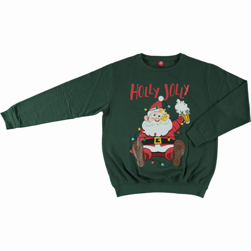 Apollo Apollo Heren Foute Kersttrui Sweater Groen Holly Jolly Santa
