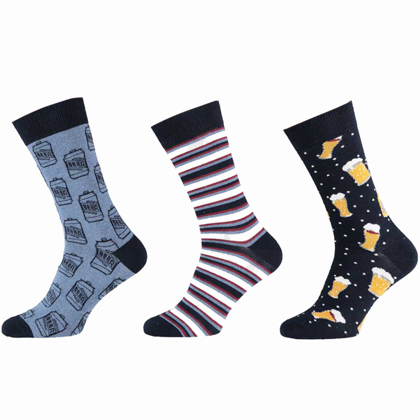 Apollo Apollo Heren Sokken Katoen Bier Printen Strepen 3-paar