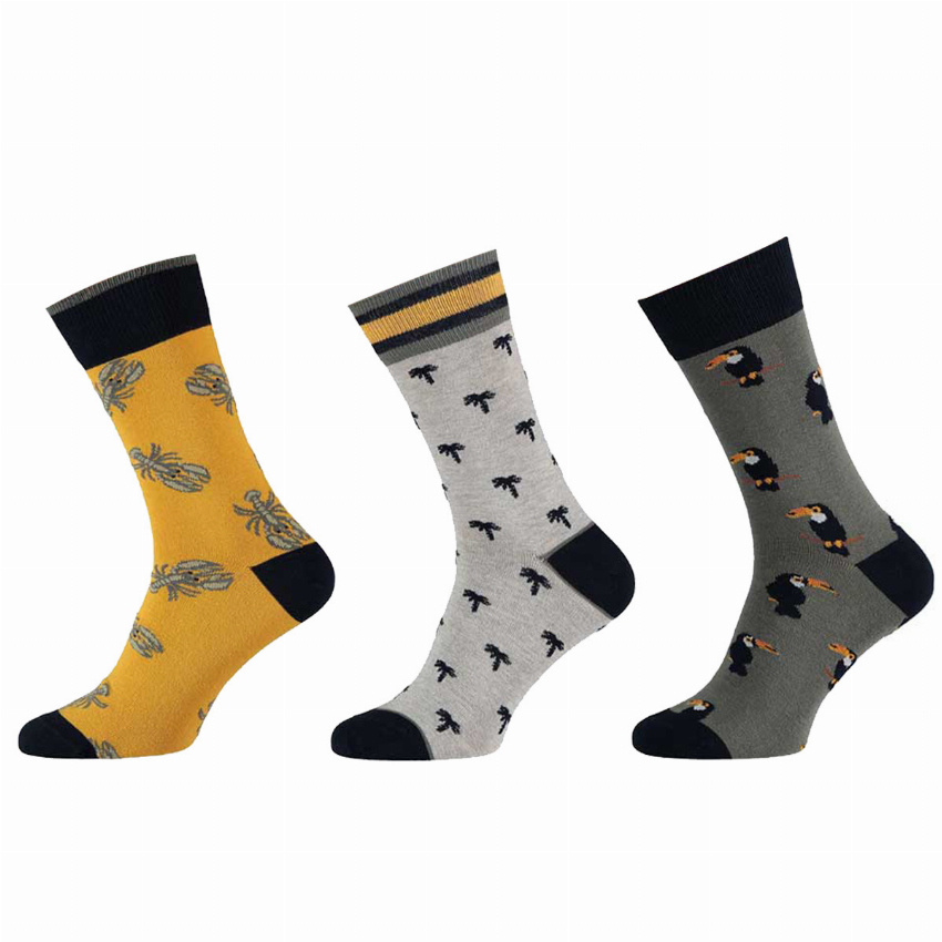 Apollo Apollo Heren Sokken Katoen Grijs Geel 3-paar