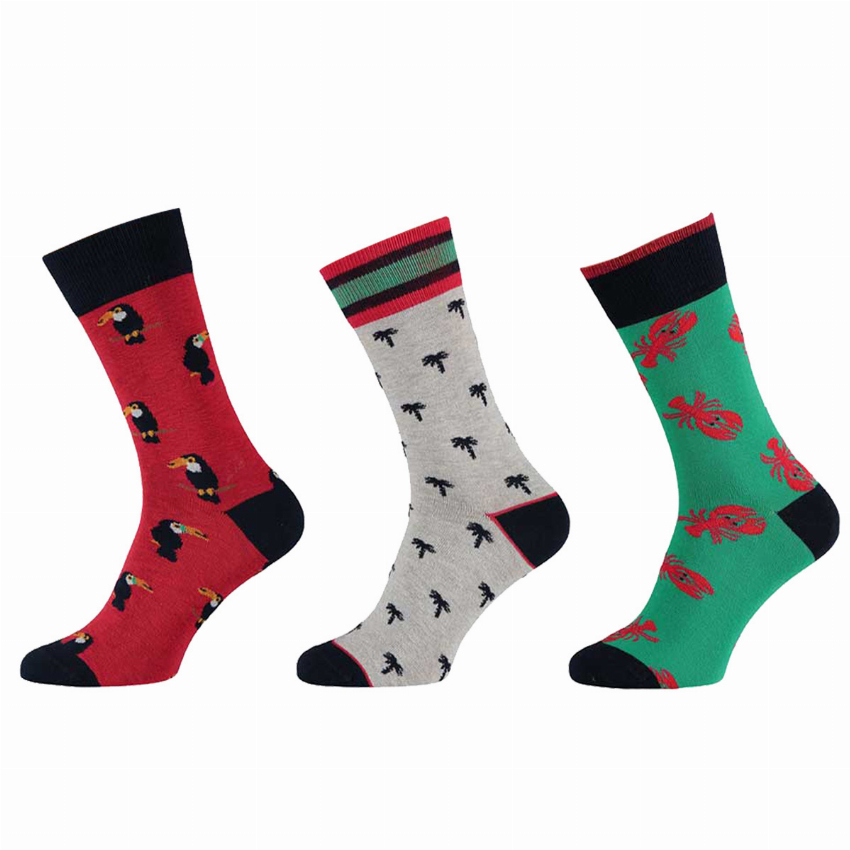 Apollo Apollo Heren Sokken met Print Grijs Rood Groen 3-paar