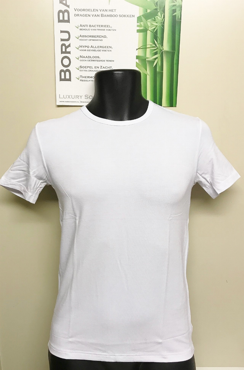 Boru Bamboe heren shirt ronde hals wit-M