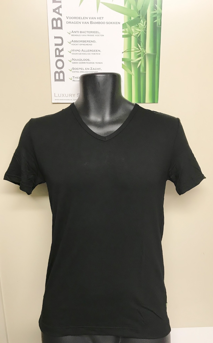 Boru Bamboe heren shirt V hals zwart-M