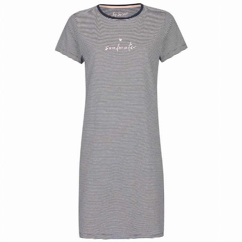 By Louise By Louise Dames Nachthemd Gestreept Blauw Korte Mouw
