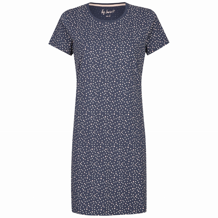 By Louise By Louise Dames Nachthemd Hartjes Blauw Korte Mouw