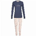 By Louise By Louise Dames Pyjama Lange Mouw Hartjes Blauw Roze