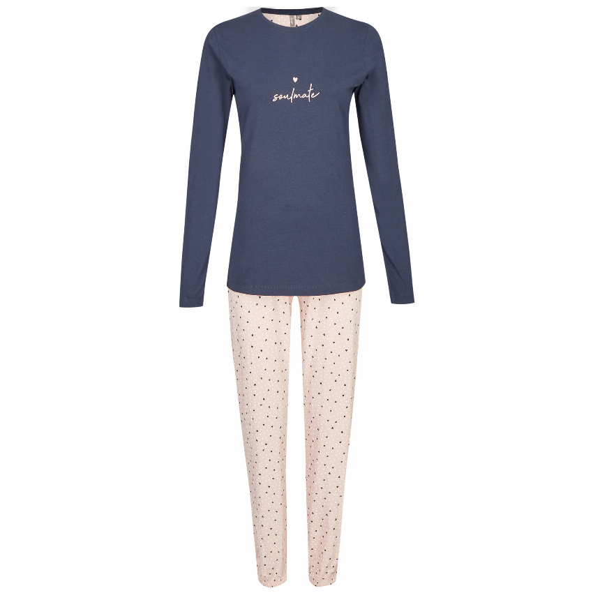 By Louise By Louise Dames Pyjama Lange Mouw Hartjes Blauw Roze