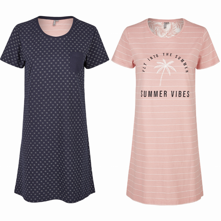 By Louise By Louise Nachthemd Dames Korte Mouwen Blauw Roze