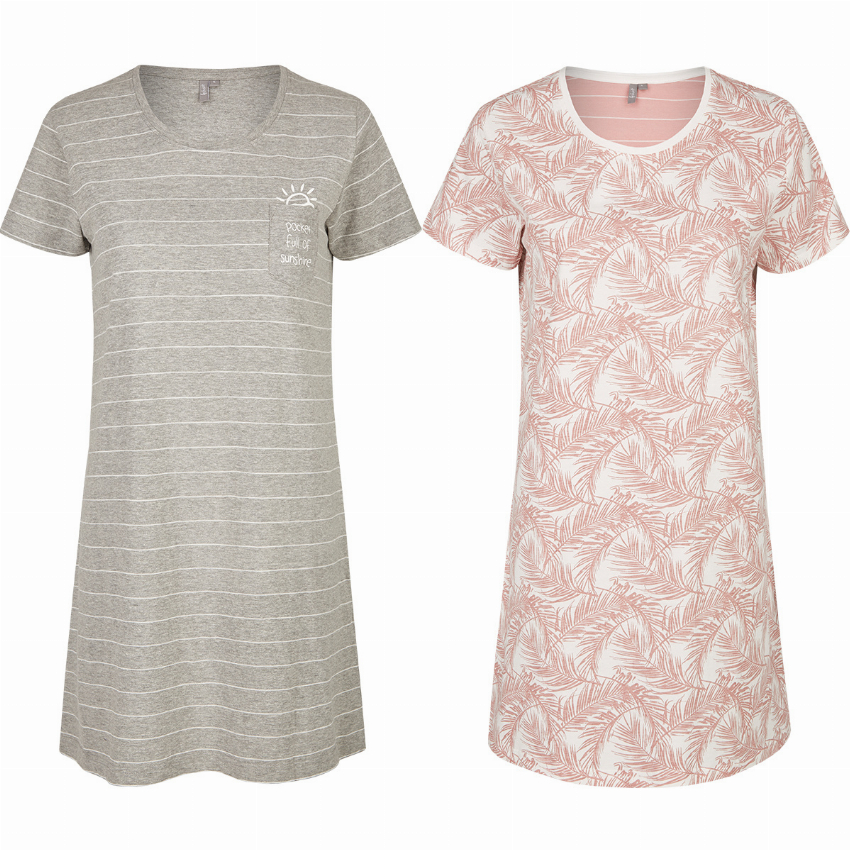 By Louise By Louise Nachthemd Dames Korte Mouwen Grijs Roze