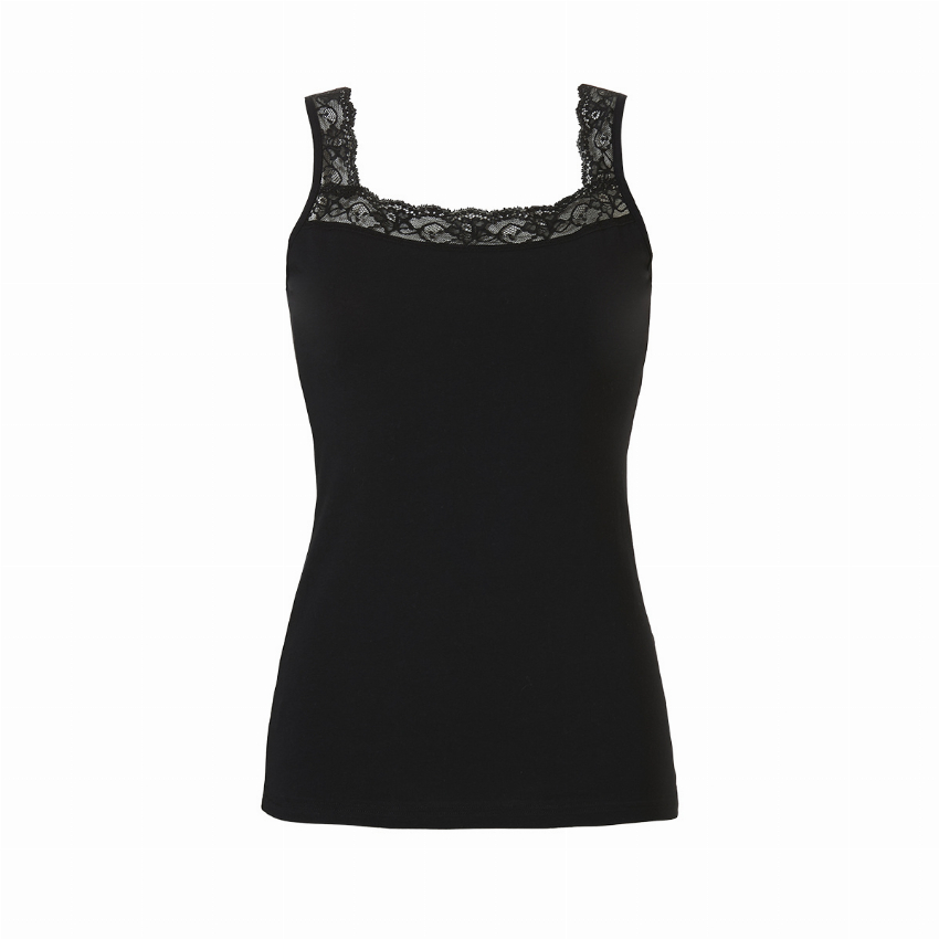 Cotonella Cotonella Dames Hemd met Kant Zwart