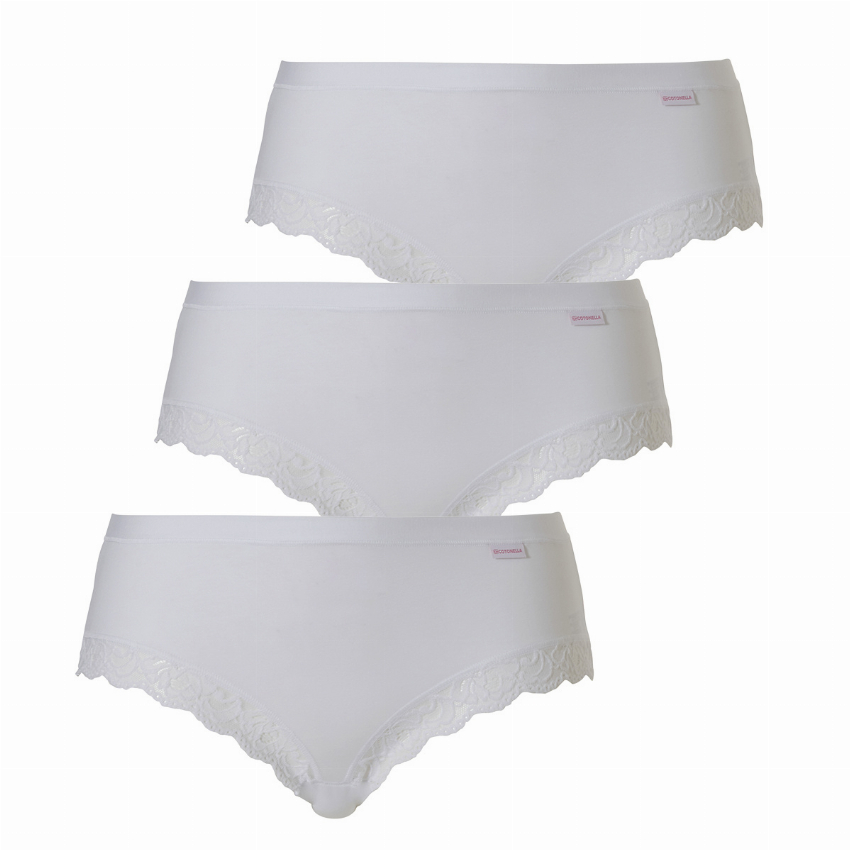 Cotonella Cotonella Dames Slip Met Kant Midi Wit