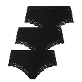 Cotonella Cotonella Dames Slip Met Kant Midi Zwart 3-Pack