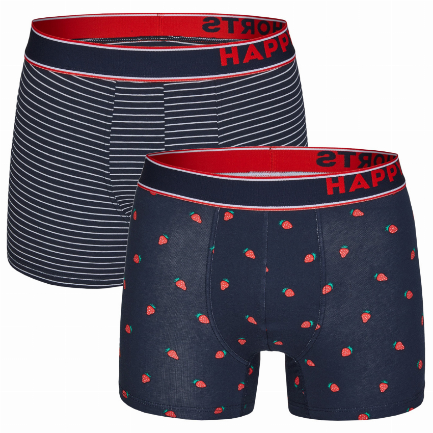 Happy Shorts Happy Shorts 2-Pack Boxershorts Heren Aardbeien Gestreept