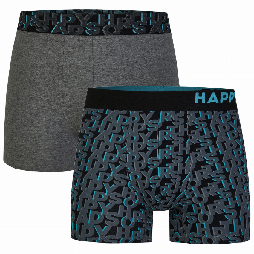 Happy Shorts Happy Shorts 2-Pack Boxershorts Heren Grijs Happy Letters