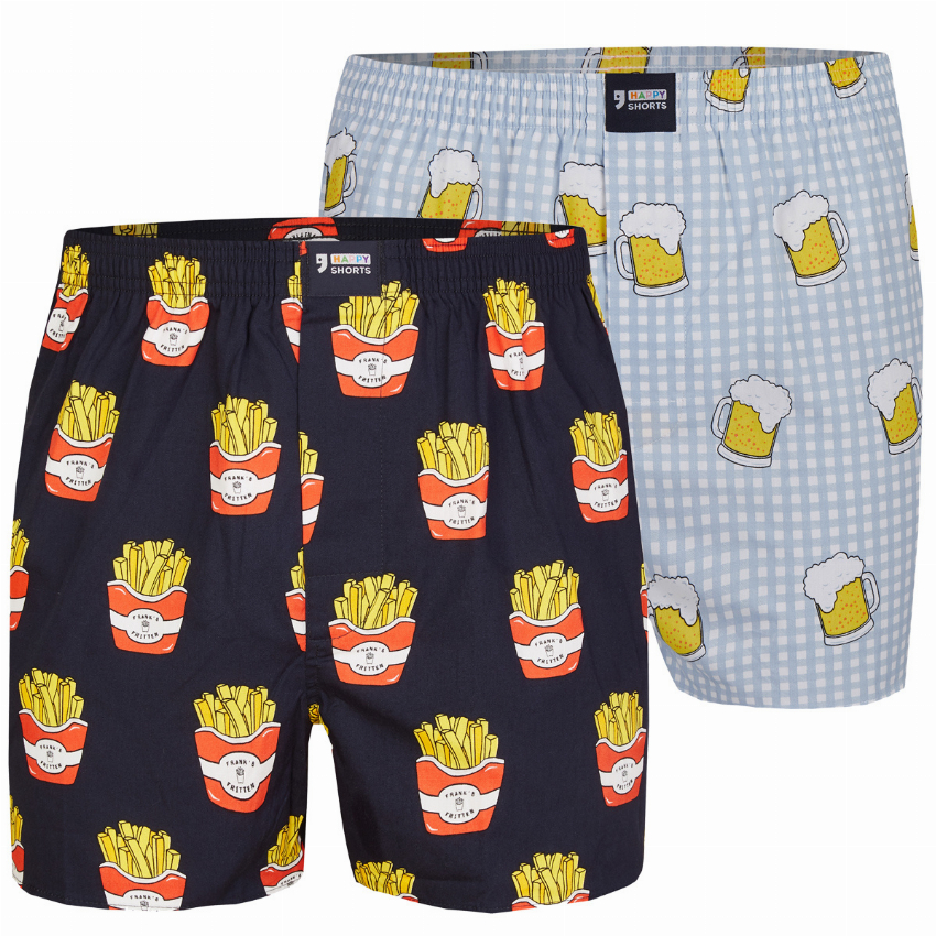 Happy Shorts Happy Shorts 2-pack Wijde Boxershorts Bier Friet
