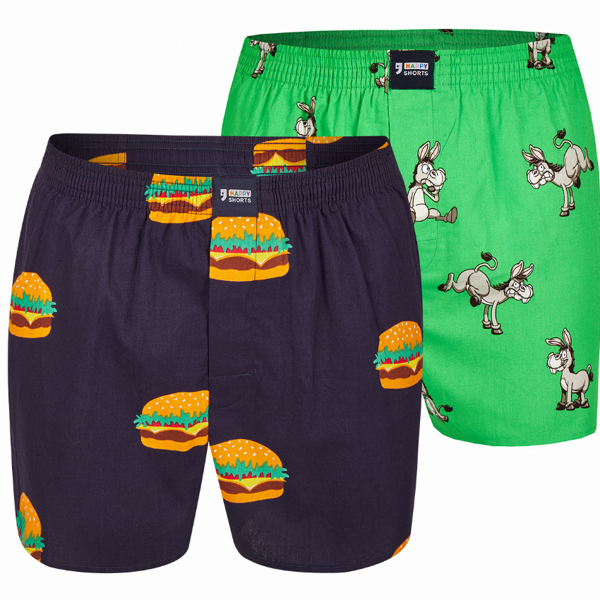 Happy Shorts Happy Shorts 2-pack Wijde Boxershorts Burger Donkey s