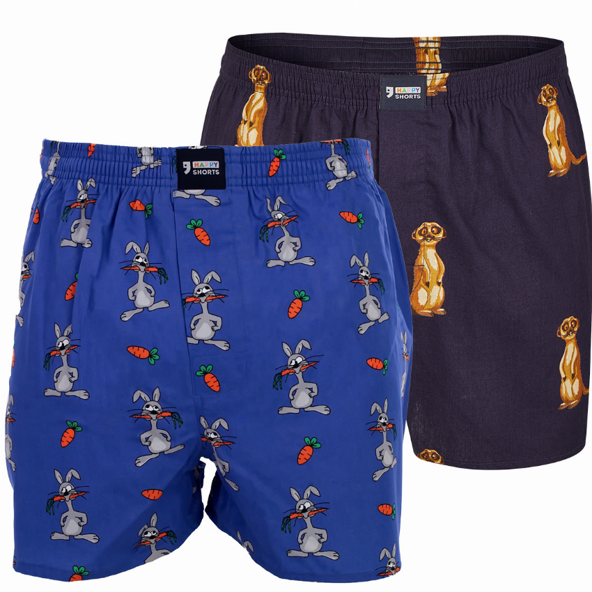 Happy Shorts Happy Shorts 2-pack Wijde Boxershorts Konijn Stokstaartje