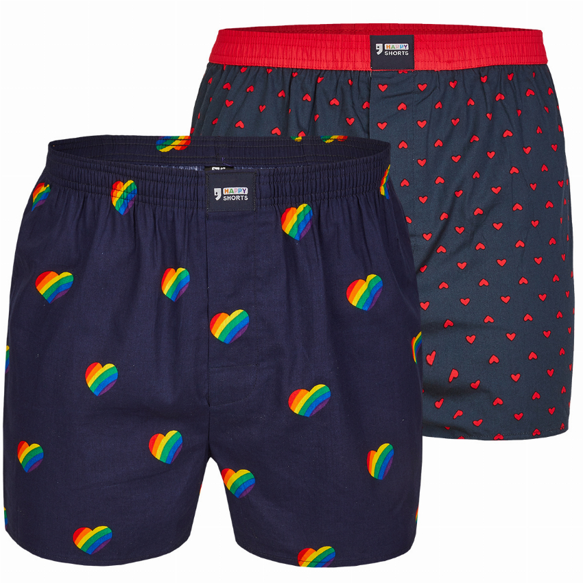 Happy Shorts Happy Shorts 2-pack Wijde Boxershorts Regenboog Hartjes Hartjes