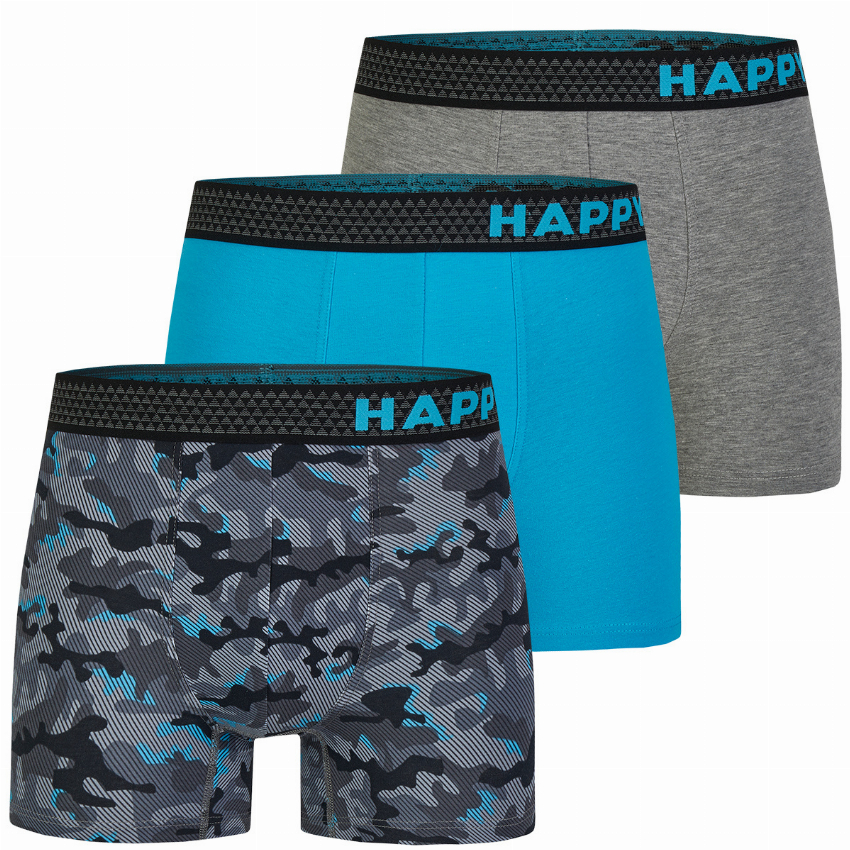 Happy Shorts Happy Shorts 3-Pack Boxershorts Heren Camouflage Aqua Grijs