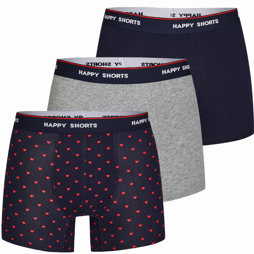 Happy Shorts Happy Shorts 3-Pack Boxershorts Heren Hartjes Blauw Grijs
