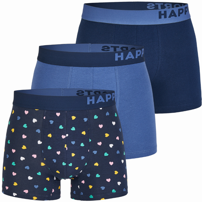 Happy Shorts Happy Shorts 3-Pack Boxershorts Heren Hartjes Donkerblauw