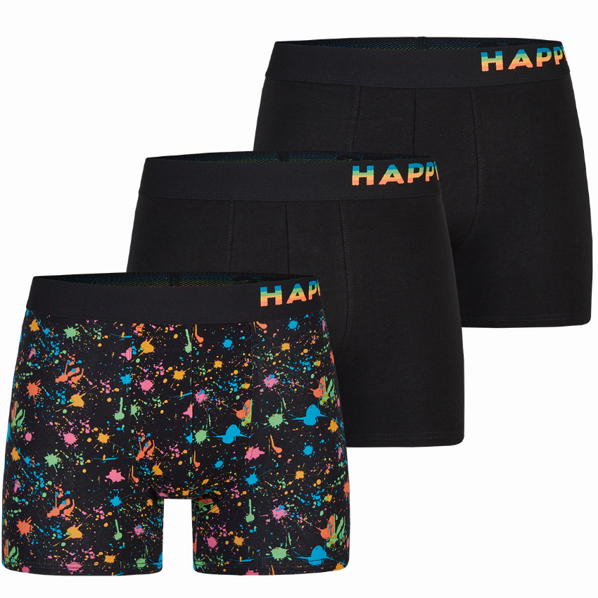 Happy Shorts Happy Shorts 3-Pack Boxershorts Heren Paint Black