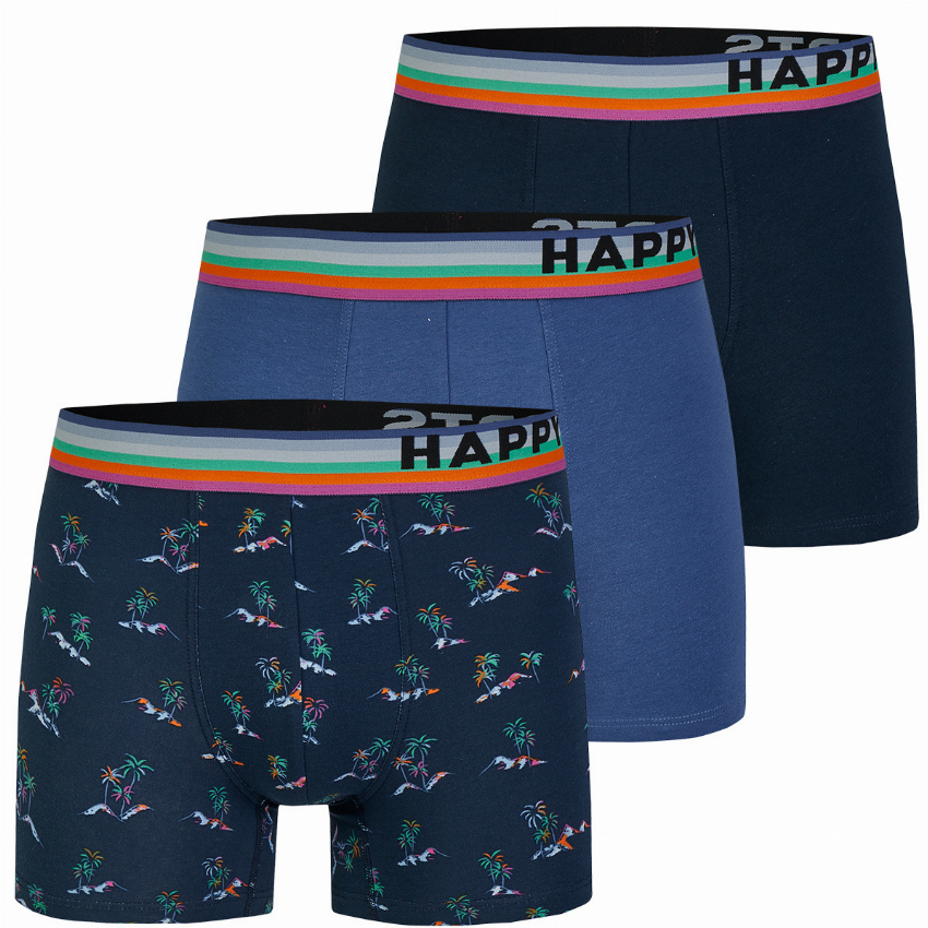 Happy Shorts Happy Shorts 3-Pack Boxershorts Heren Palm Beach Grijs Blauw