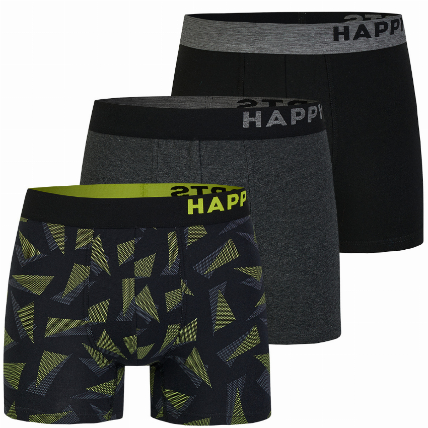 Happy Shorts Happy Shorts 3-Pack Boxershorts Heren Triangle Zwart Grijs