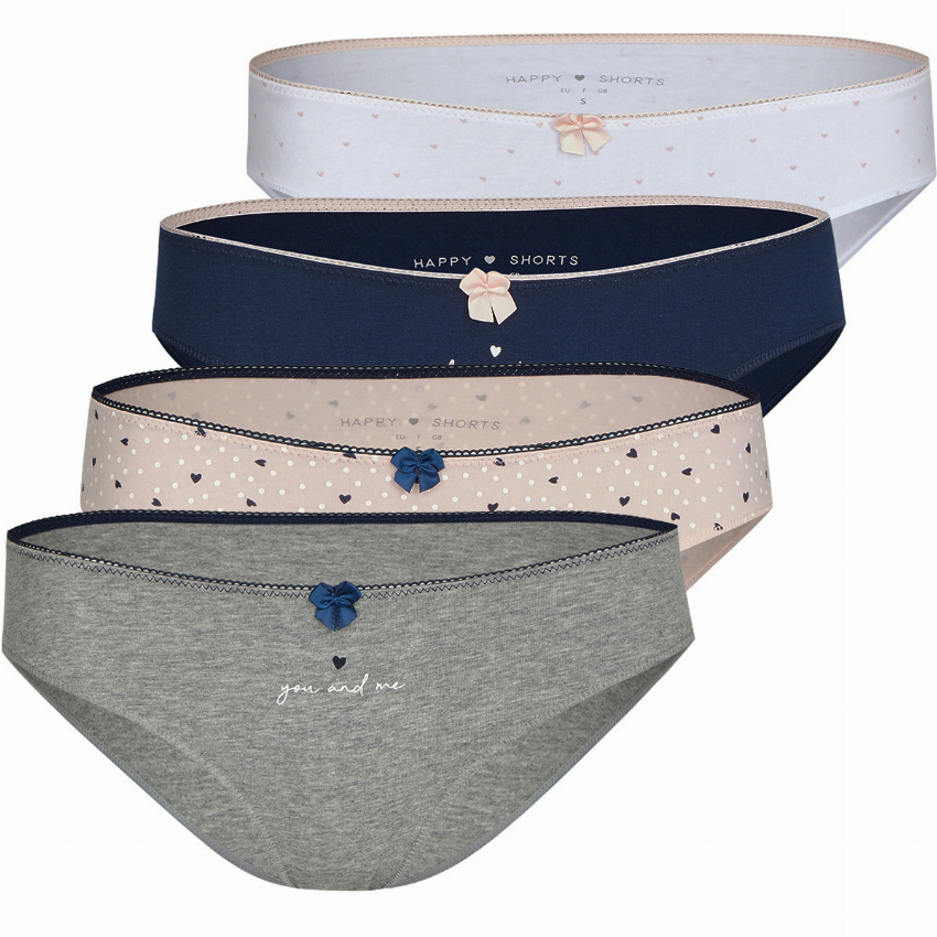 Happy Shorts Happy Shorts Dames Slips Hartjes 4-Pack D687
