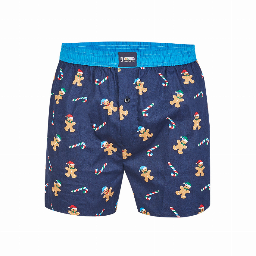 Happy Shorts Happy Shorts Wijde Kerst Boxershort Gingerbread Men Blauw