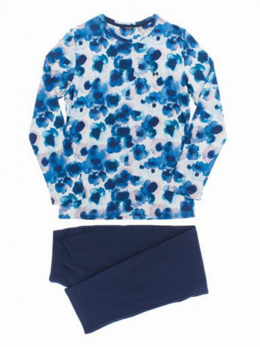 HOM Long Sleepwear - Aqua Flowers Blauw