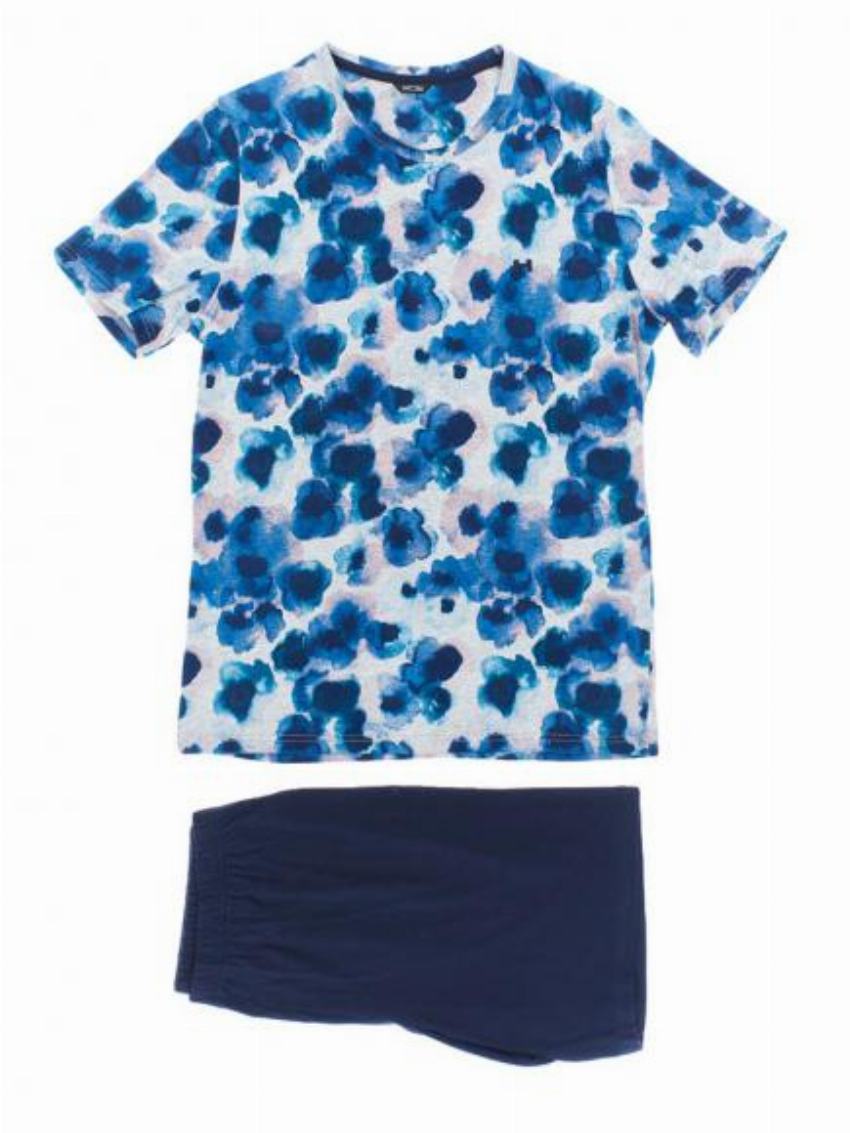 HOM Short Sleepwear - Aqua Flowers Blauw