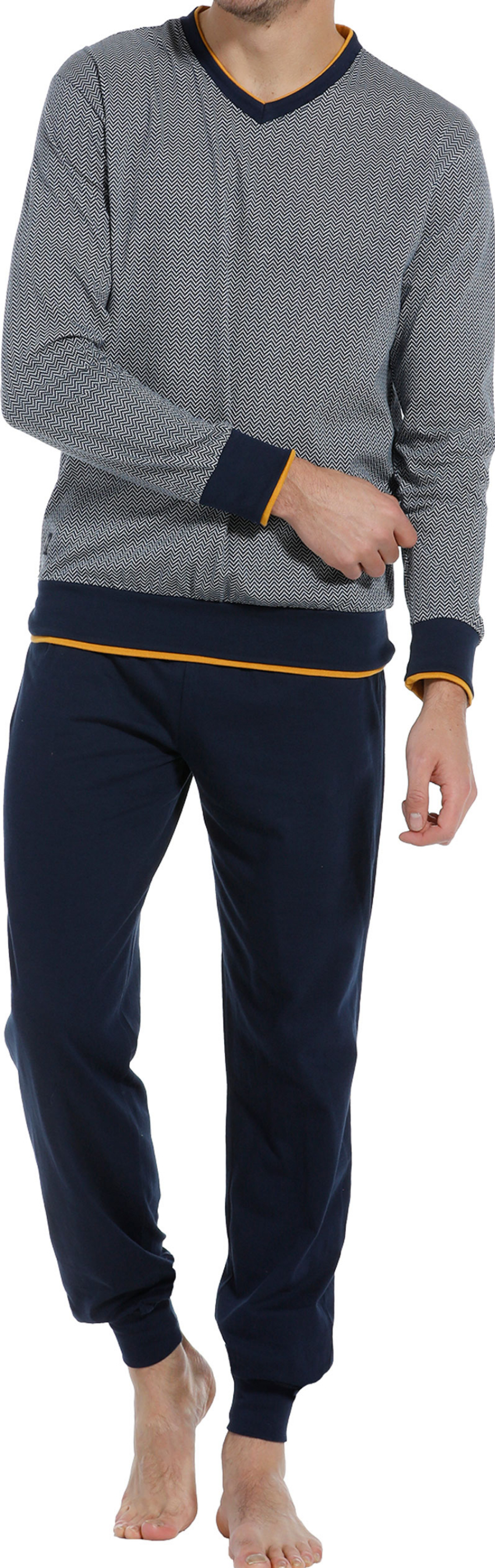 Pastunette Heren pyjama met V-hals grijs-blauw