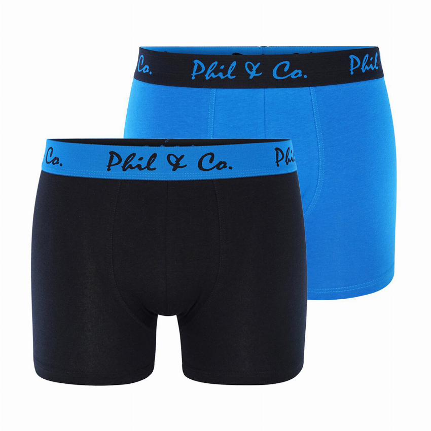 Phil Co Phil Co 2-Pack Boxershorts Heren Basic Blauw