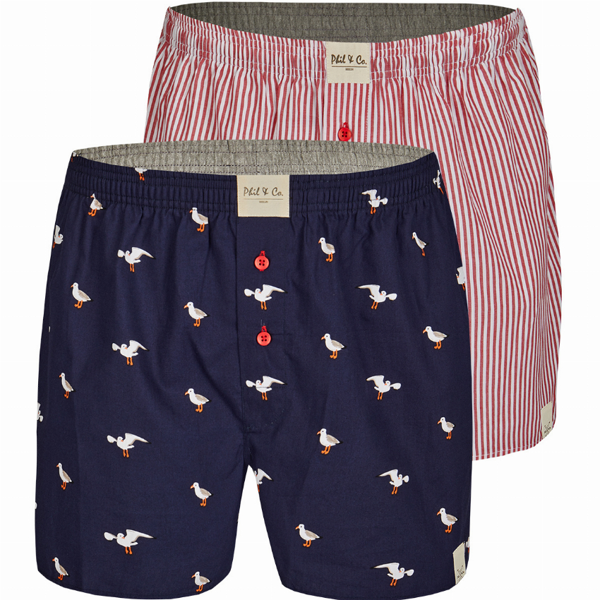 Phil Co Phil Co 2-Pack Wijde Boxershorts Heren PH-155 Zeemeeuw Gestreept