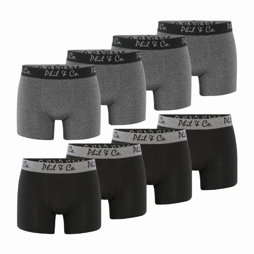 Phil Co Phil Co Boxershorts Heren Zwart Antraciet8-Pack