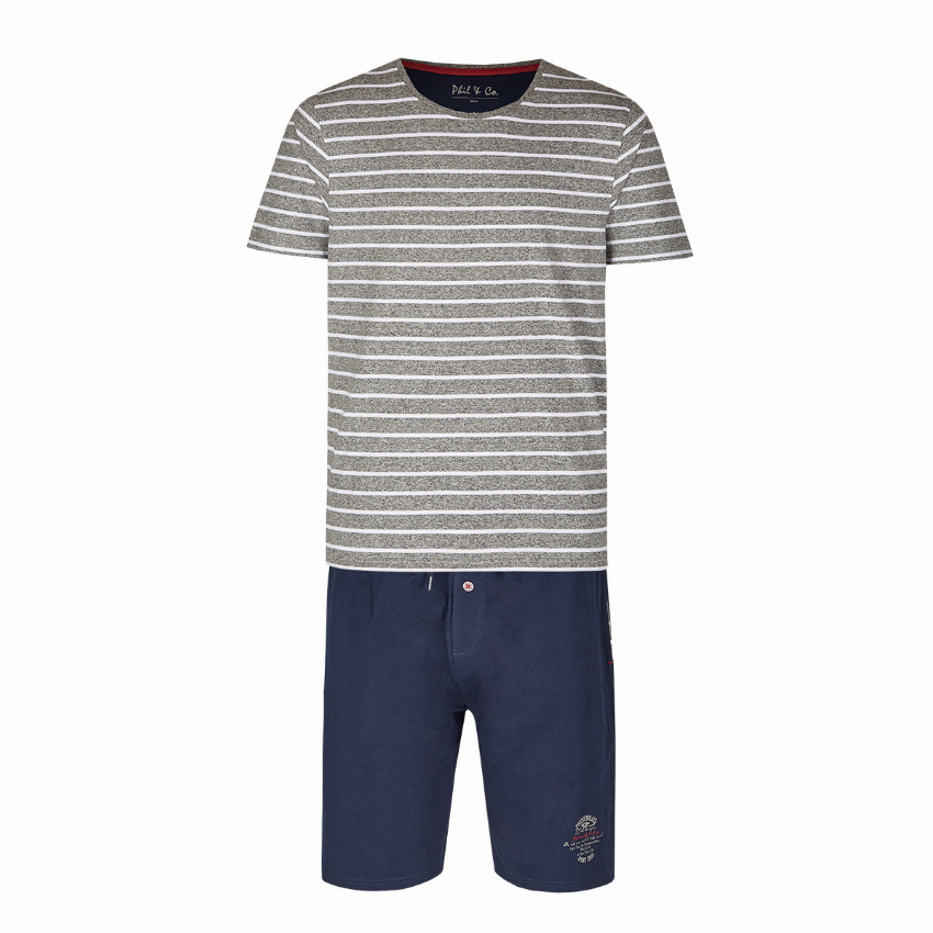 Phil Co Phil Co Shortama Heren Grijs Blauw Stripe