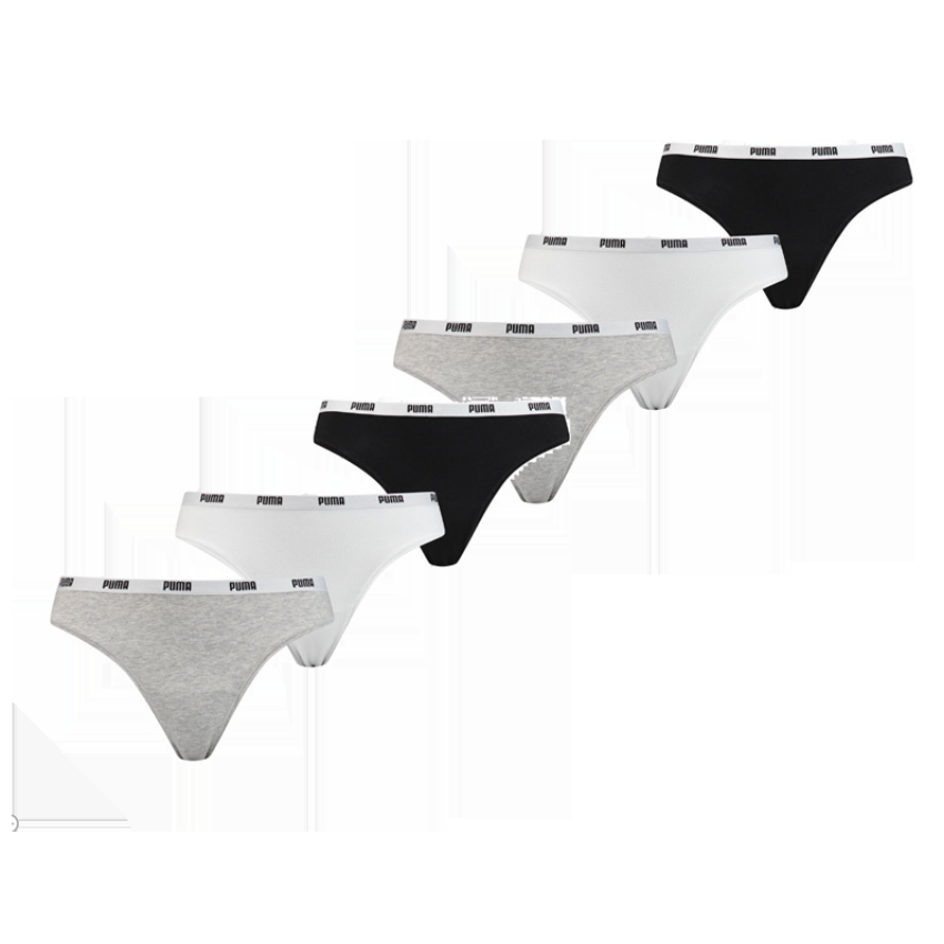 Puma 6-pack dames strings - wit grijs zwart