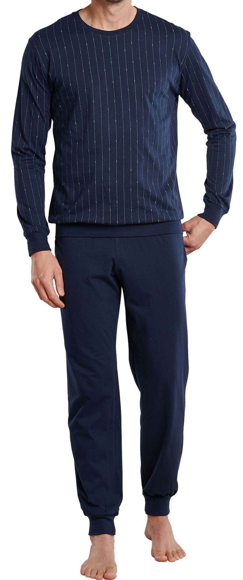 Schiesser Heren pyjama met boord blauw
