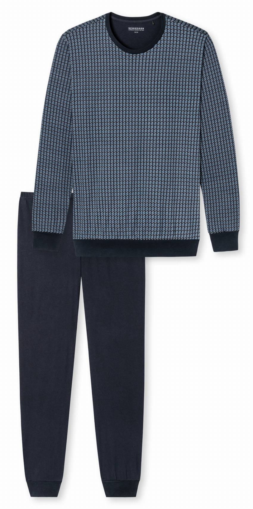 Schiesser Heren pyjama met ronde hals blauw