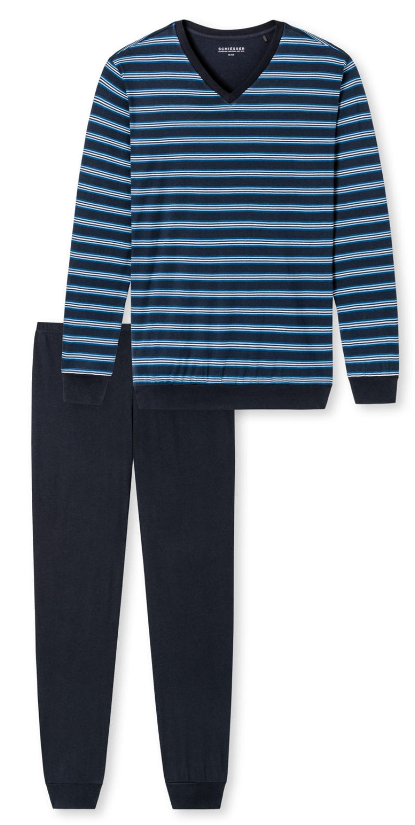 Schiesser Heren pyjama met V-hals blauw
