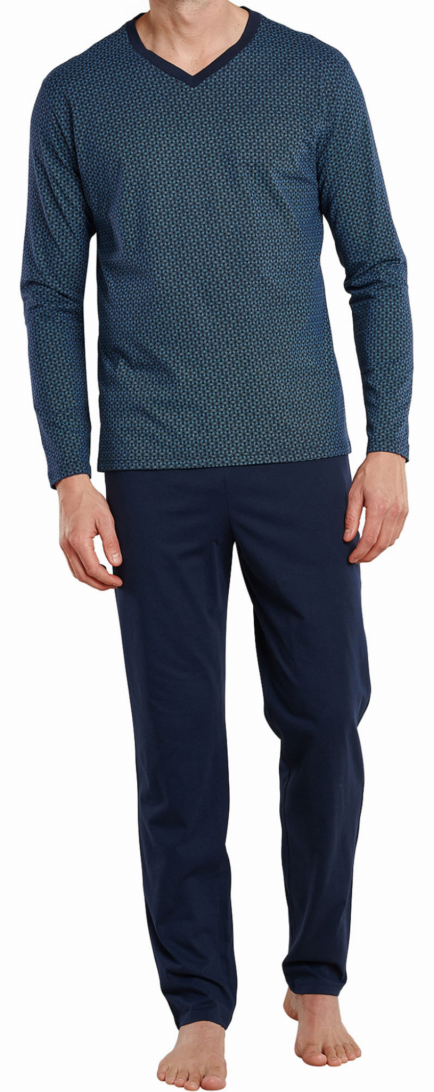Schiesser Heren pyjama met V-hals blauw