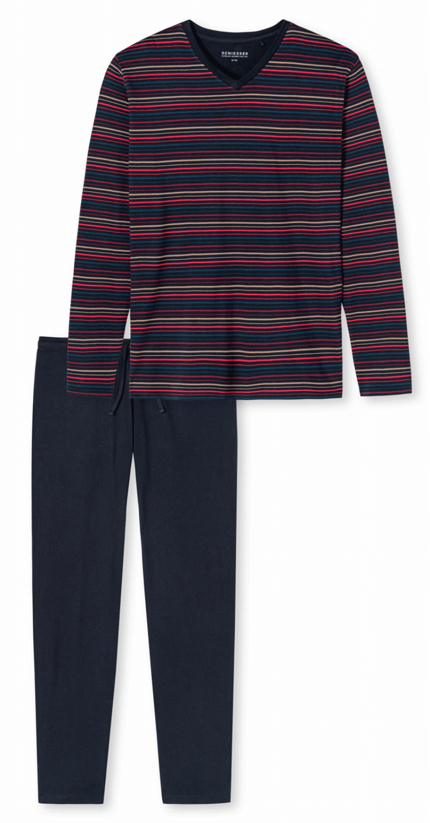 Schiesser Heren pyjama V-hals blauw rood