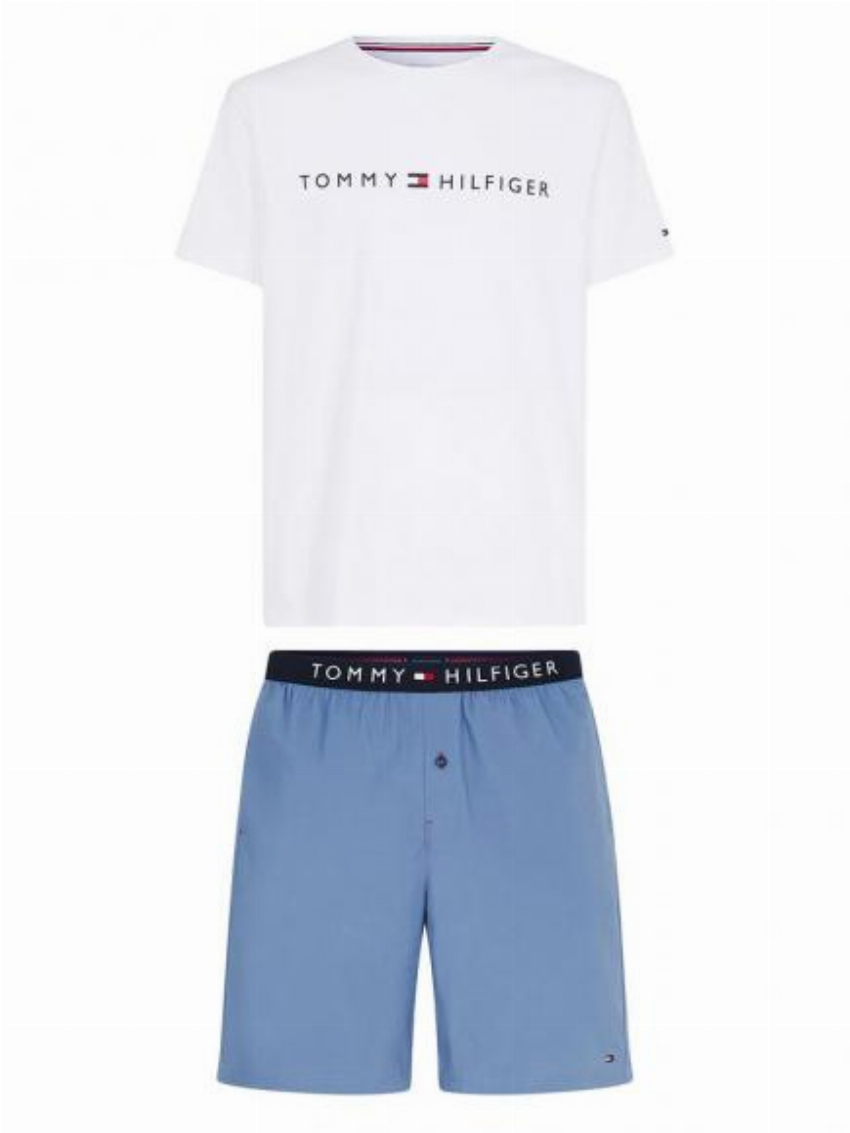 Tommy Hilfiger Shortama - Woven Set Blauw Wit