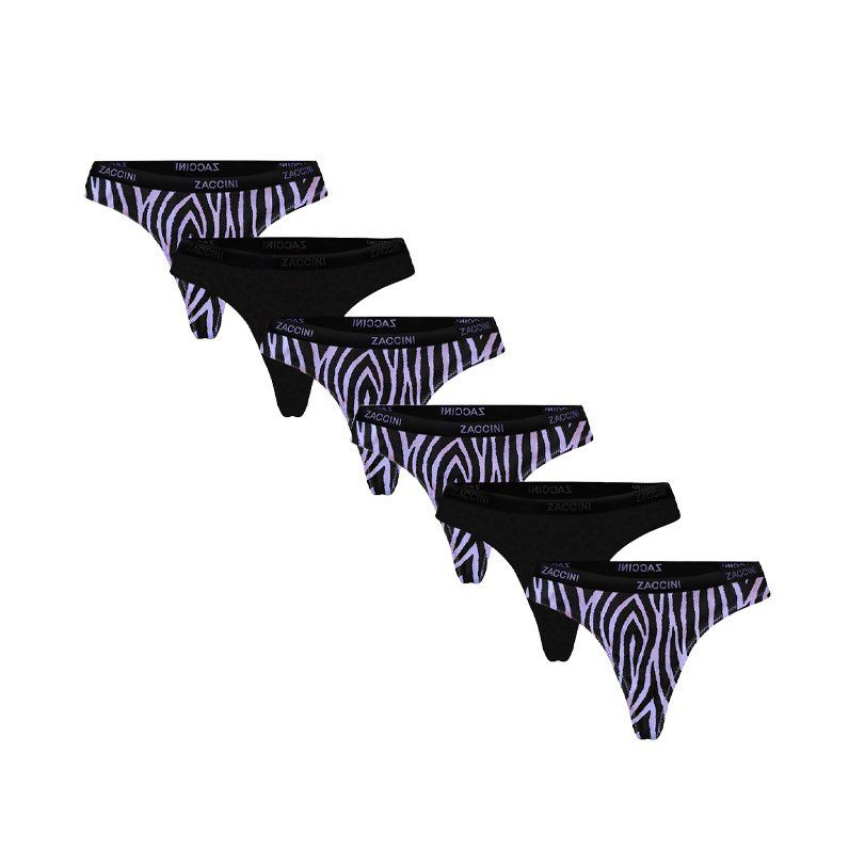 Zaccini 6-pack dames strings zebra zwart lila