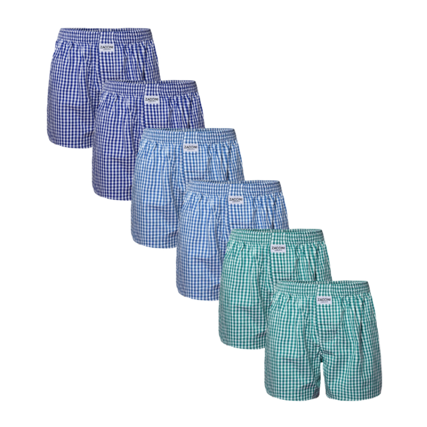 Zaccini 6-pack woven boxershorts - navy lichtblauw groen