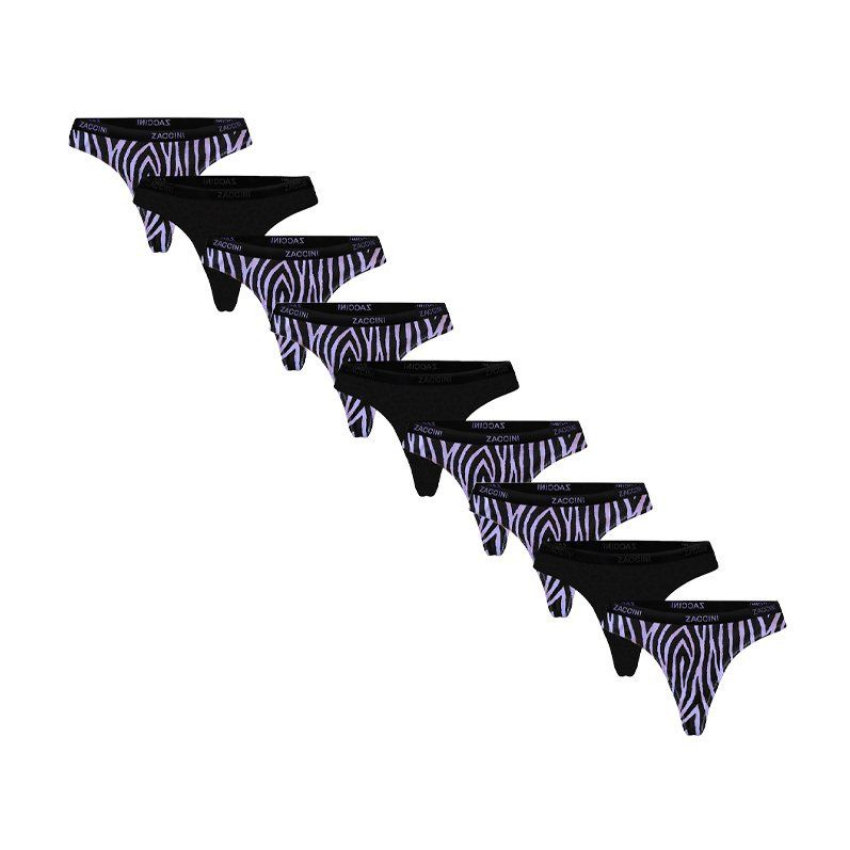 Zaccini 9-pack dames strings zebra zwart lila
